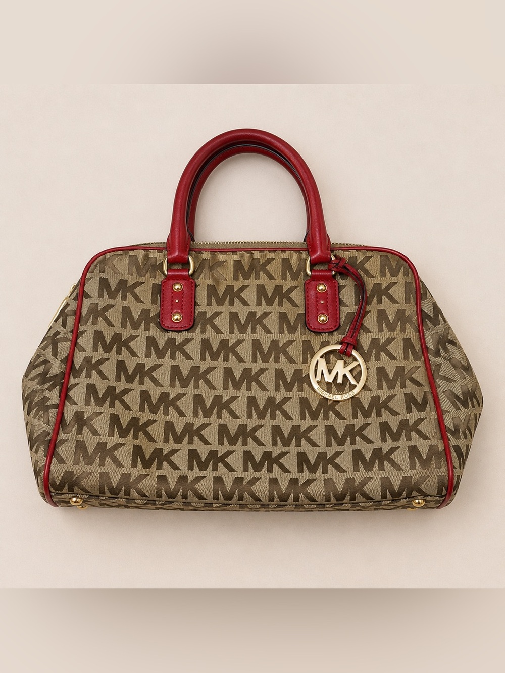 Michael Kors MK Logo Satchel with Red Trim